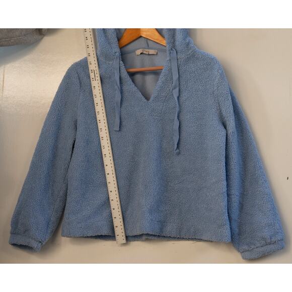 Women's Ann Taylor LOFT Baby Blue Pullover Sherpa Hoodie Sweatshirt Size Large - Picture 2 of 5